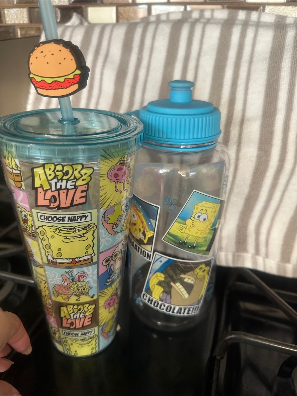 SpongeBob SquarePants Blue Graphic Tumbler & plastic Water Bottle Set